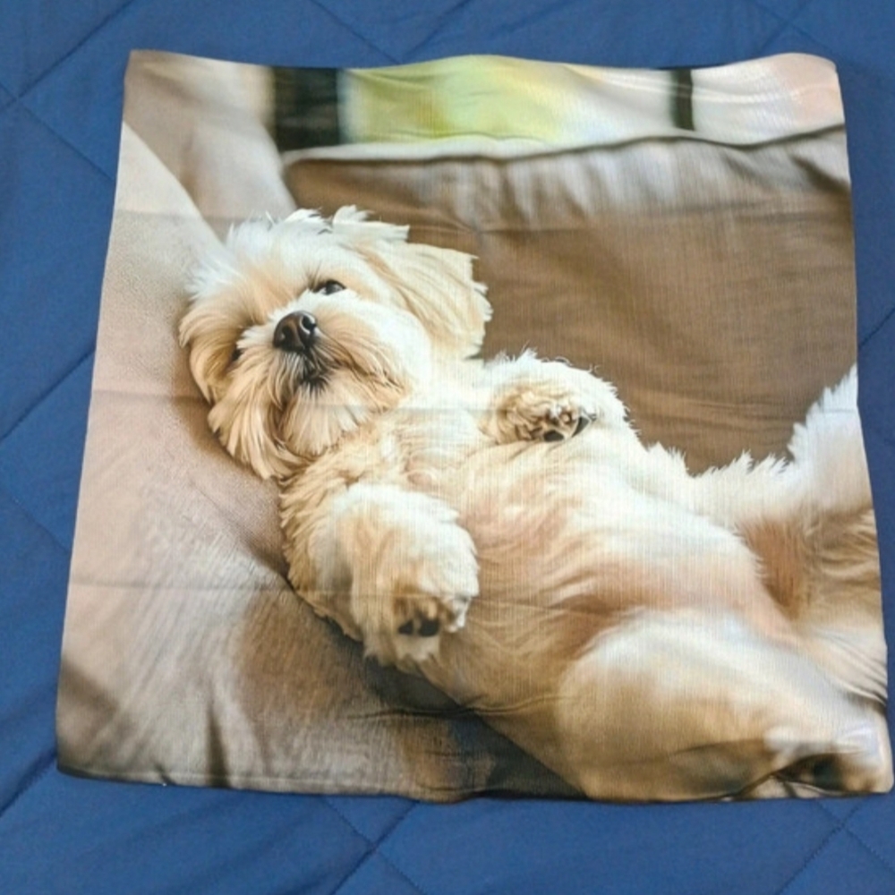 Plush Dog Photo Print Throw Pillow Cover - Cream